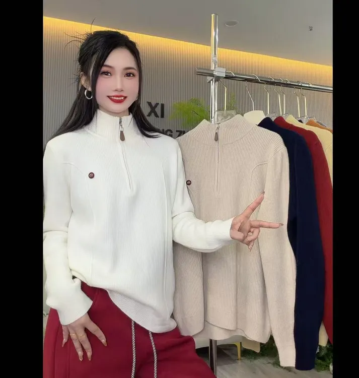 队队定制~【重磅毛衣】加绒半拉链毛衣慵懒洋气百搭套头毛衣
