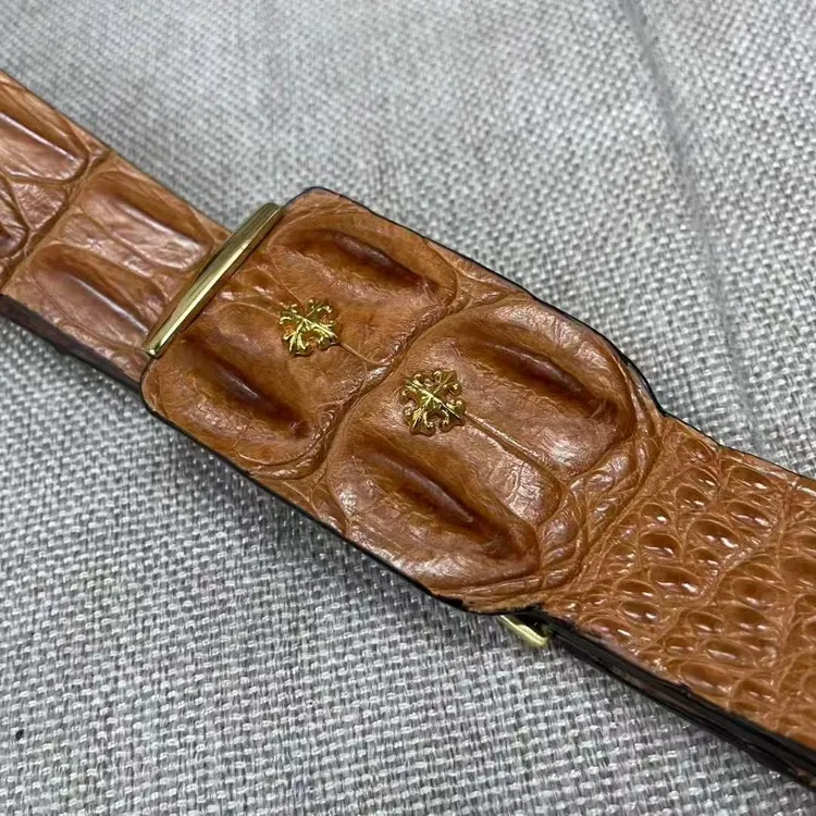 湾鳄双骨4.0宽板扣原汁原味时尚男士腰带皮带扣休闲棕色皮具真皮