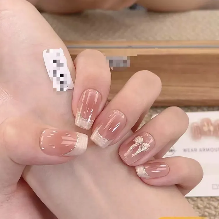 名媛香风早秋溜边法式美甲店手工穿戴甲-可重复佩戴-10片