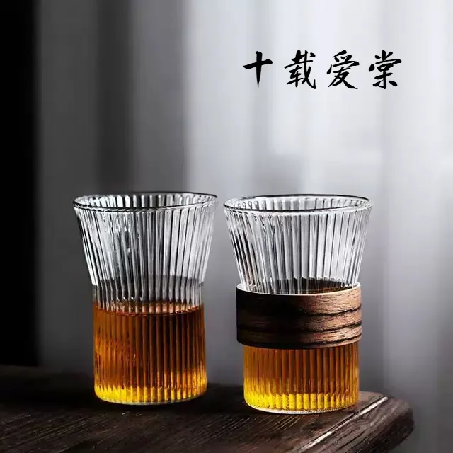 竹柄家居办公杯玻璃简约冷水果汁杯咖啡杯早餐杯牛奶杯饮料杯茶杯