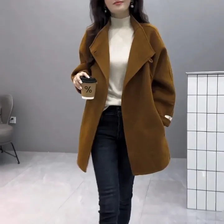 2025秋冬新款韩版宽松纯色气质显瘦百搭减龄外套女