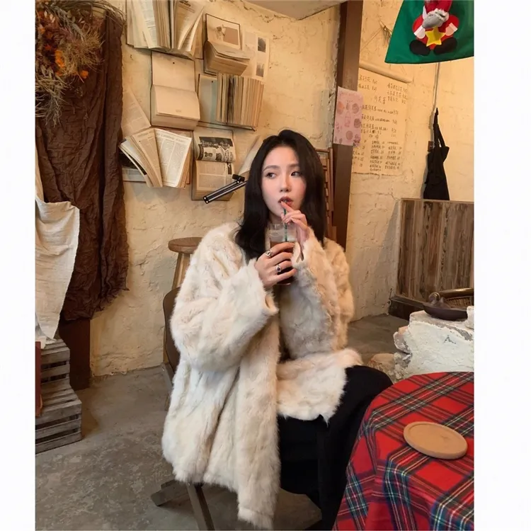 人造皮草 韩版水貂绒秋冬季保暖加厚小众时髦年轻宽松慵懒风外套
