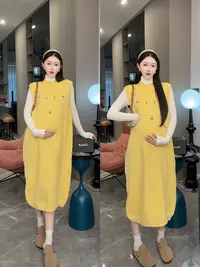 孕妇装秋冬款套装宽松毛衣连衣裙减龄休闲穿搭背心裙遮孕肚两件套