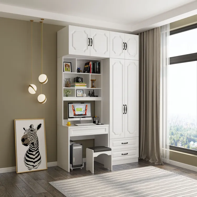 卧室儿童衣柜连书桌一体带电脑桌梳妆台书柜加写字桌组合柜小户型