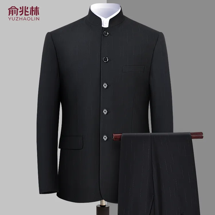 中华立领西服中山装男套装唐装喜公公结婚宴会中式礼服爸爸装春秋