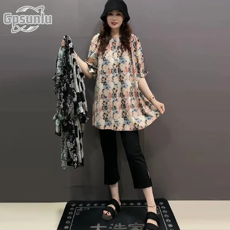 gpsunlu夏季新品休闲时尚大衫女韩版宽松遮肉一字肩碎花防晒上衣