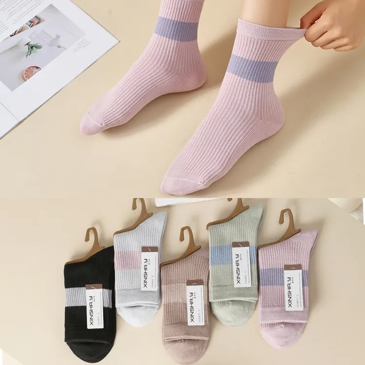 袜子女款中筒秋冬季纯棉防臭春秋透气2025新款爆款条纹女士棉袜