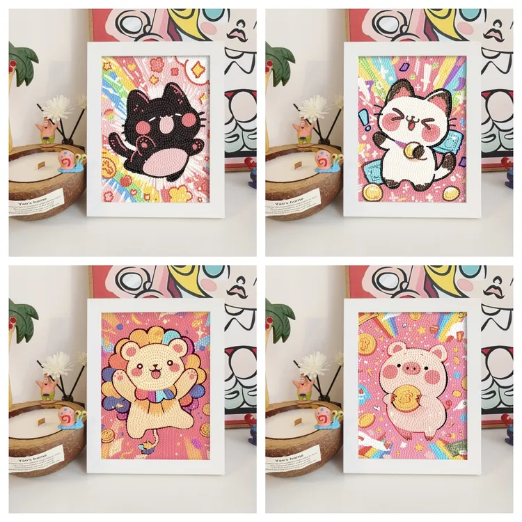 新款钻石画带框满钻儿童卡通手工diy摆件贴画点钻画假期礼物