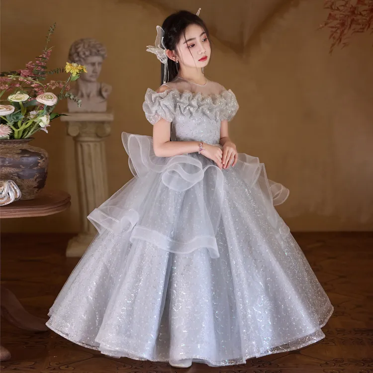 女童主持人礼服高端轻奢小众生日花童洋气公主裙儿童钢琴演奏演出