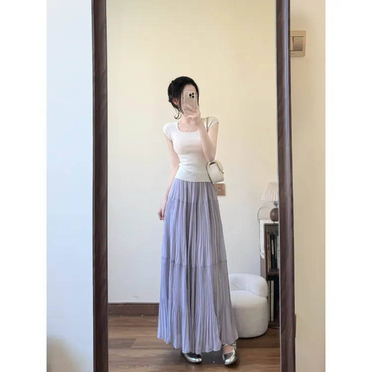 MARIE.COCO辣妹修身白色短袖正肩t恤百搭淑女显瘦A字半身裙子套装