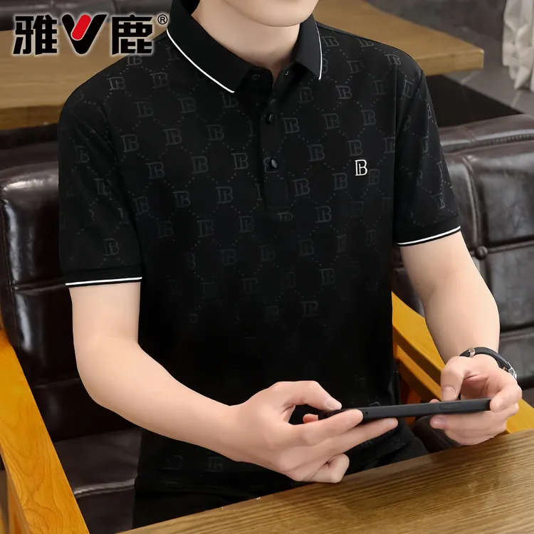 V/雅鹿时尚休闲潮牌男装短袖夏季百搭POLO衫男士潮流修身翻领体恤