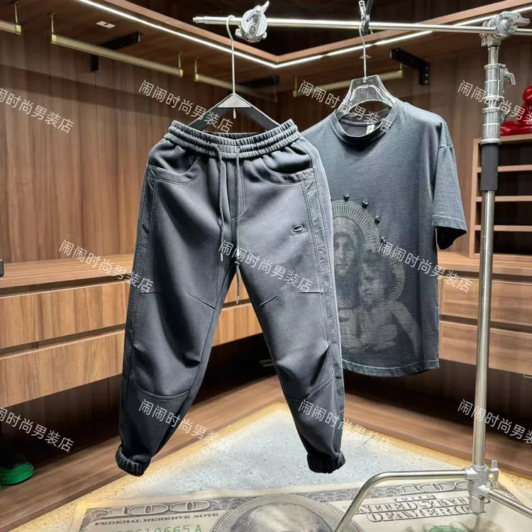 66555秋冬简约立体剪裁百搭时尚宽松个性纯色男士新款美式束脚裤