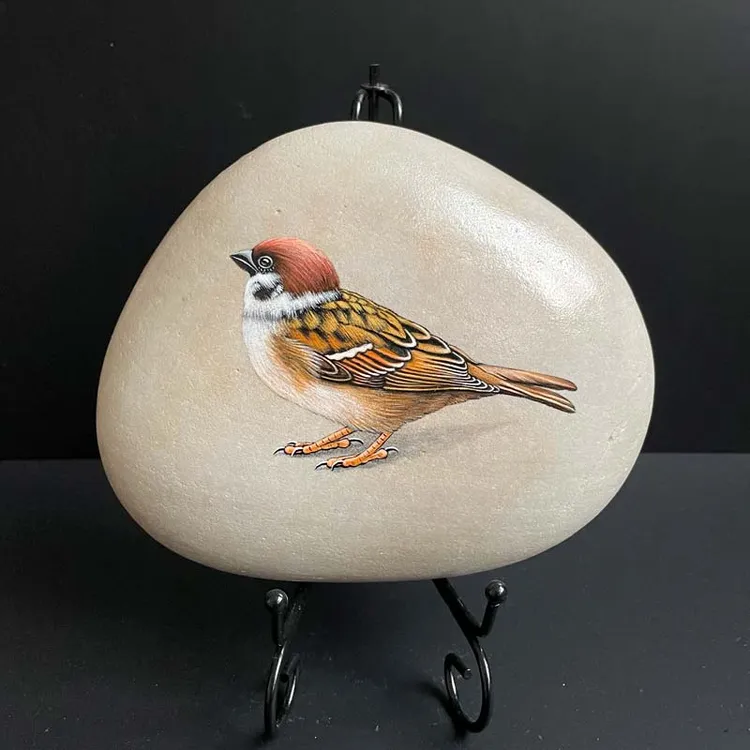 石头画成品麻雀1号节日礼物家居饰品创意手绘书架桌面摆件