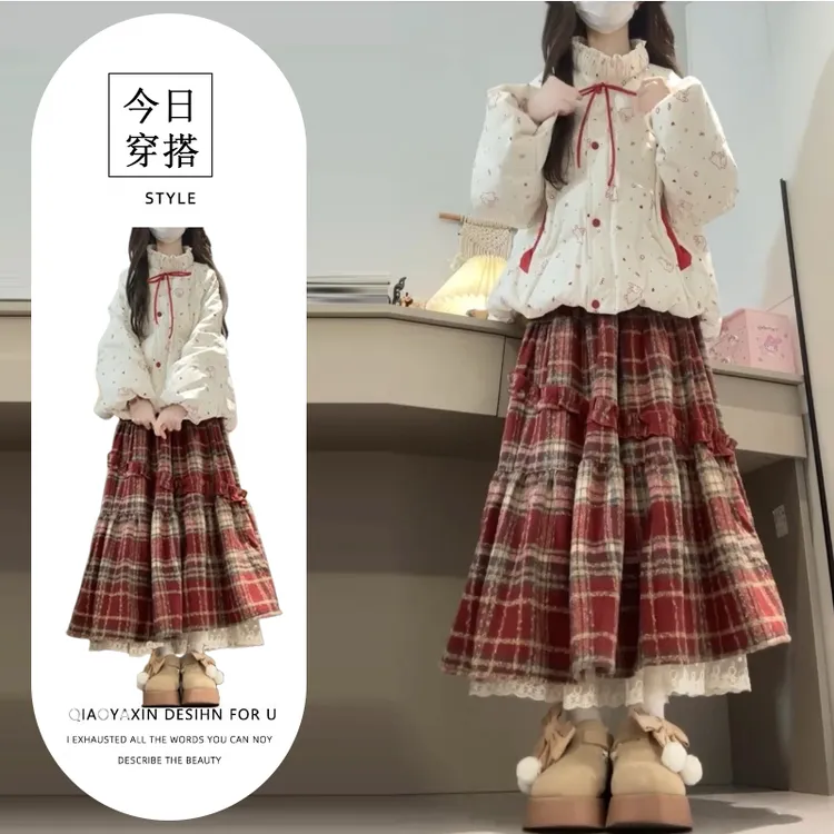 2025秋冬新款多巴胺穿搭兔子爱心棉服外套搭配半身裙保暖两件套女