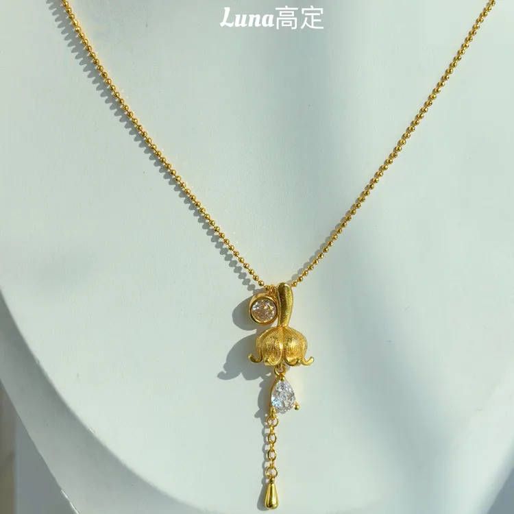铜合金合成锆石吊坠 Luna定制0541古法款水滴吊坠高级质感项链