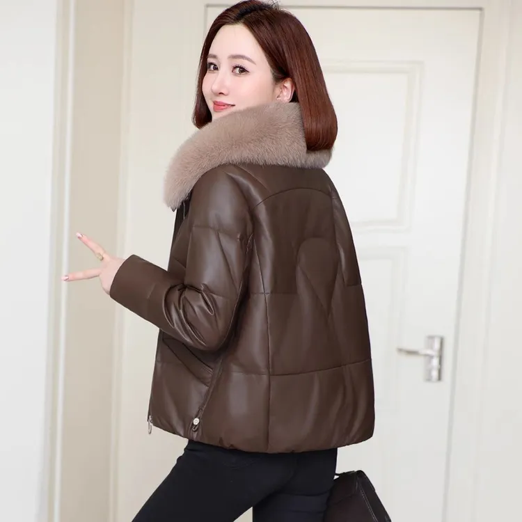 海宁真皮羽绒服时尚短款可拆卸狐狸毛领皮衣外套冬季新款女