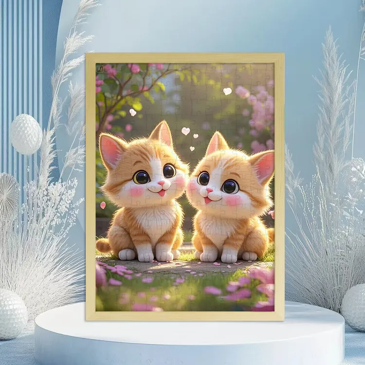 可爱猫咪木质拼图4-6-8-10周岁以上儿童玩具女孩高颜值礼物有相框