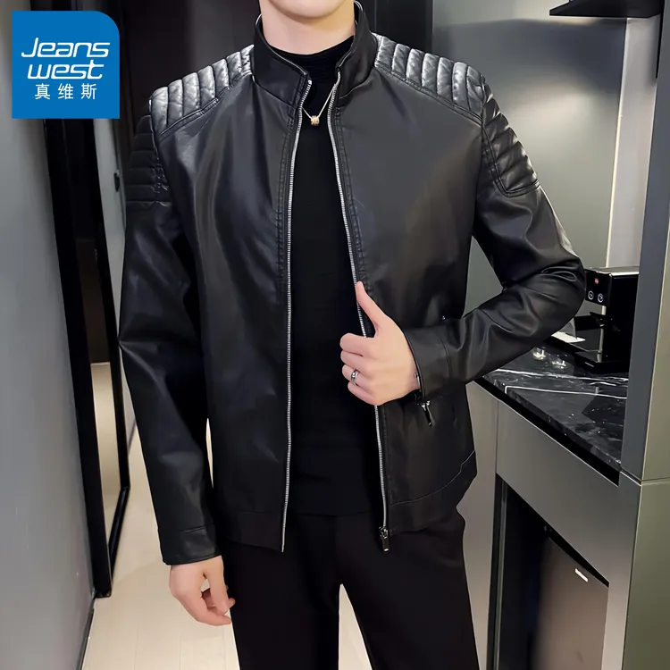 真维斯Jeanswest/新款海宁皮衣男士外套秋冬季潮流修身痞帅皮夹克