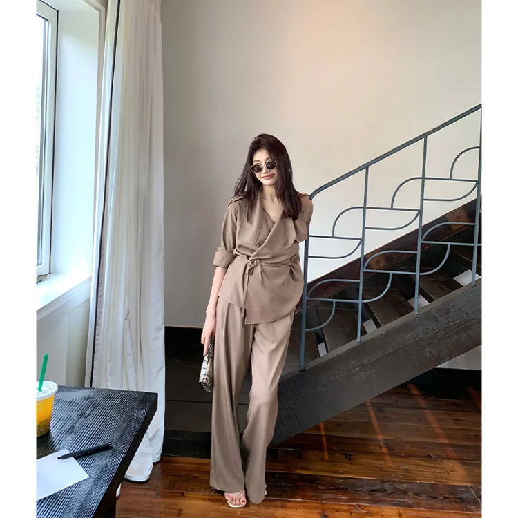 【ALONE SAVOR】龍喜儿尘时之褶 早秋简约风衬衫长裤套装T105