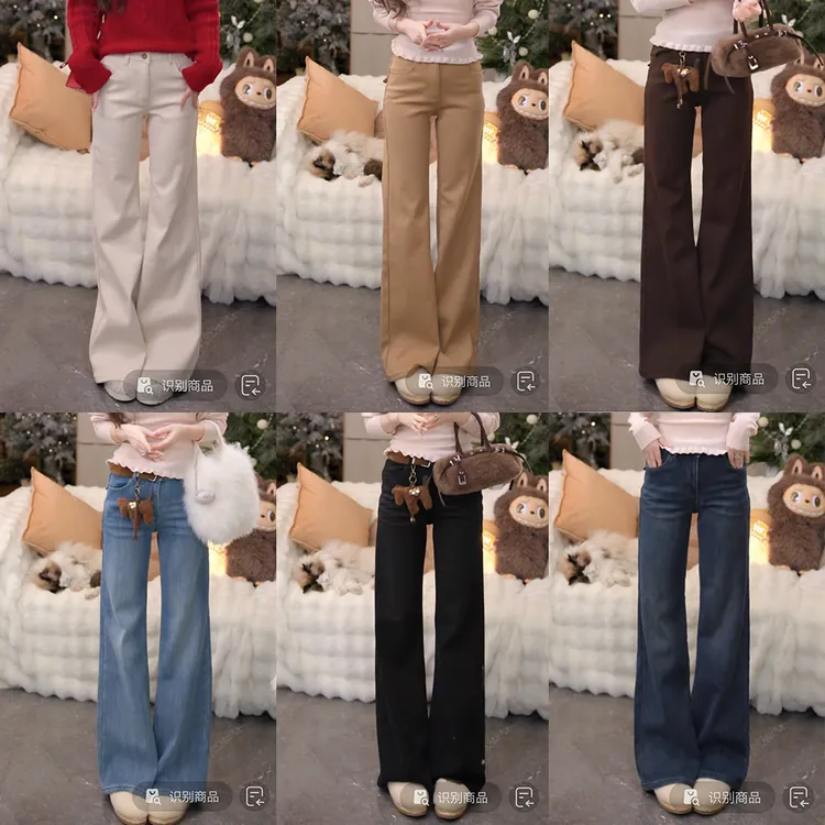 【mimius】P 加绒加厚正腰口袋小刺绣牛仔裤(腰带另拍) WG11164