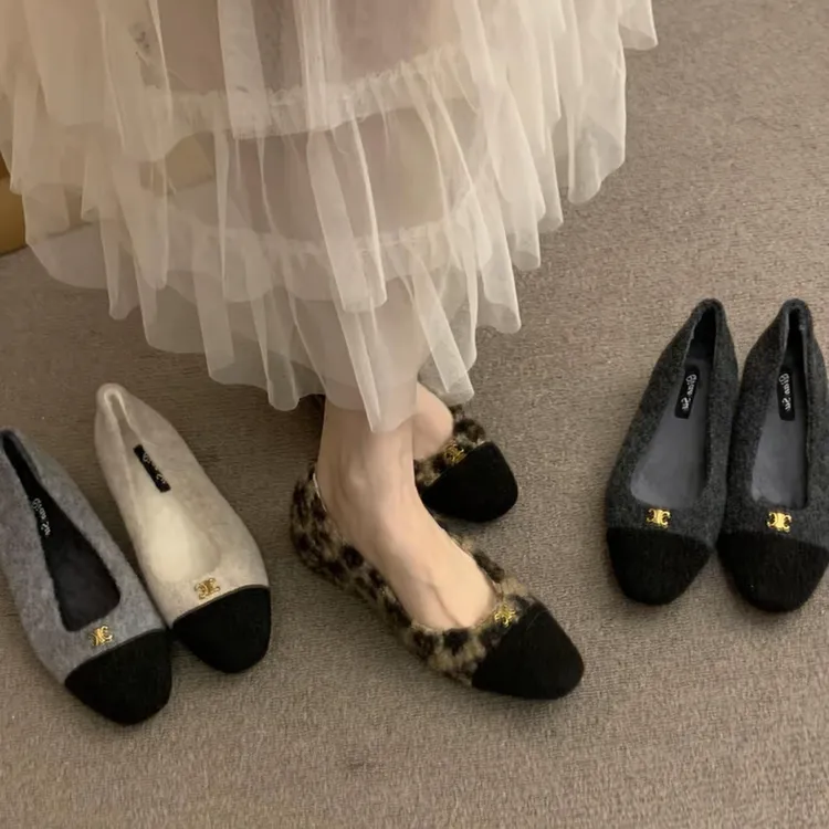 小香风拼色毛呢气质加绒保暖时尚秋冬单鞋