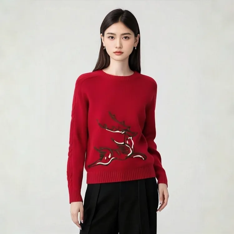 King Deer/鹿王时尚秋冬宽松毛衣复古针织羊绒衫L805970