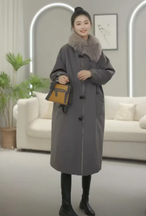 爆款秋冬季2025新款派克服90白鸭绒内胆羽绒外套女长款慵懒风韩版