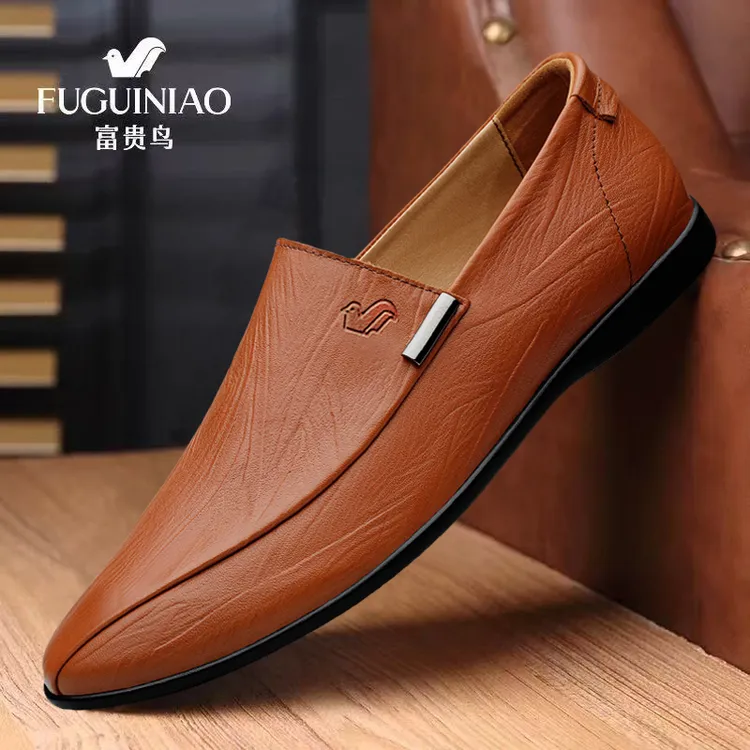 FUGUINIAO/富贵鸟舒适百搭耐磨休闲皮鞋真皮软底商务懒人豆豆鞋