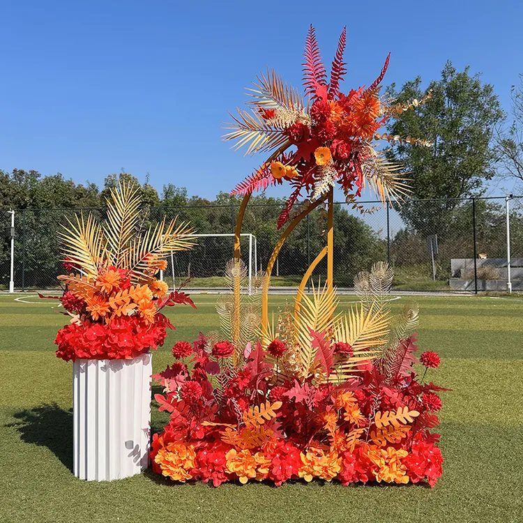 新款婚庆舞台装饰大款地排花婚礼T台路引排花仿真花酒店迎宾背景