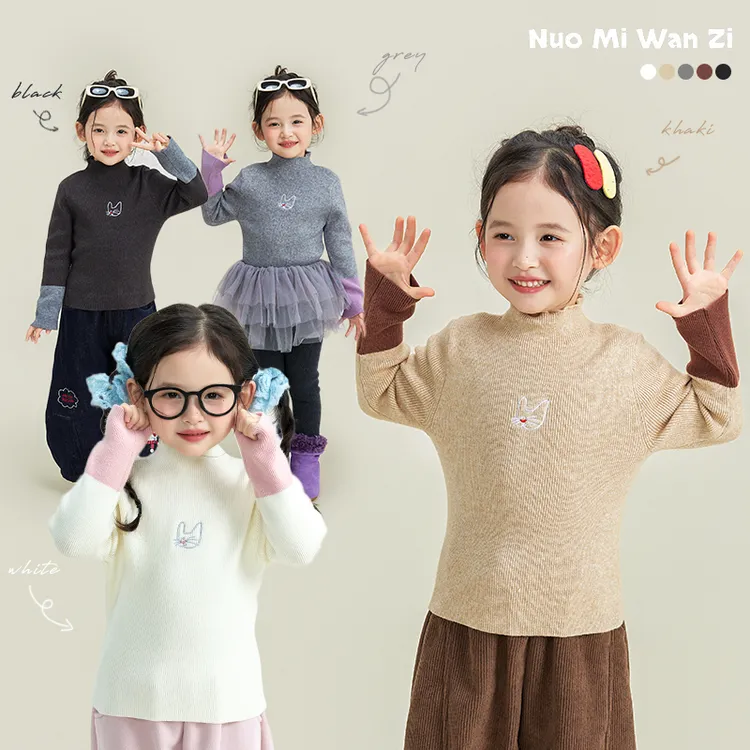 丸子十【YS】儿童百搭拼接休刺绣KT猫针织毛衣（冬款）WZJ-54107