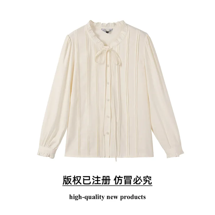 奢姿大码女装2025秋季时尚褶边系带设计衬衫胖妹妹气质优雅上衣