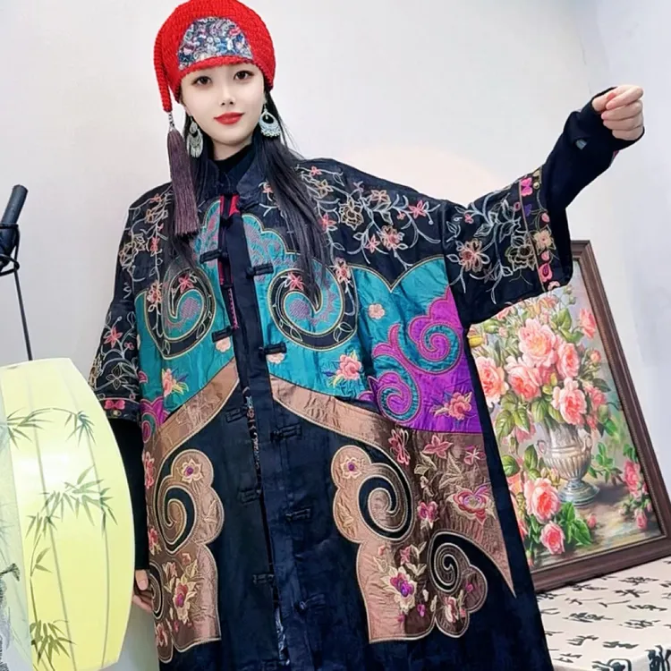 设计师高定款刺绣文艺新中式原创民族风提花烧花古风外套衣冬复古