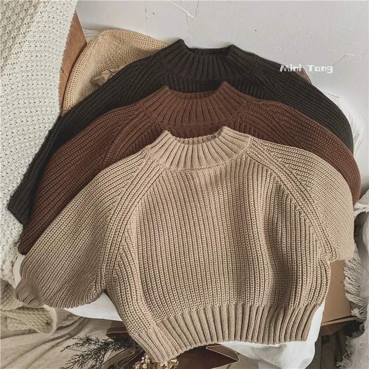 森系复古儿童毛衣2025春秋粗针毛衣男女宝宝半高领打底针织衫