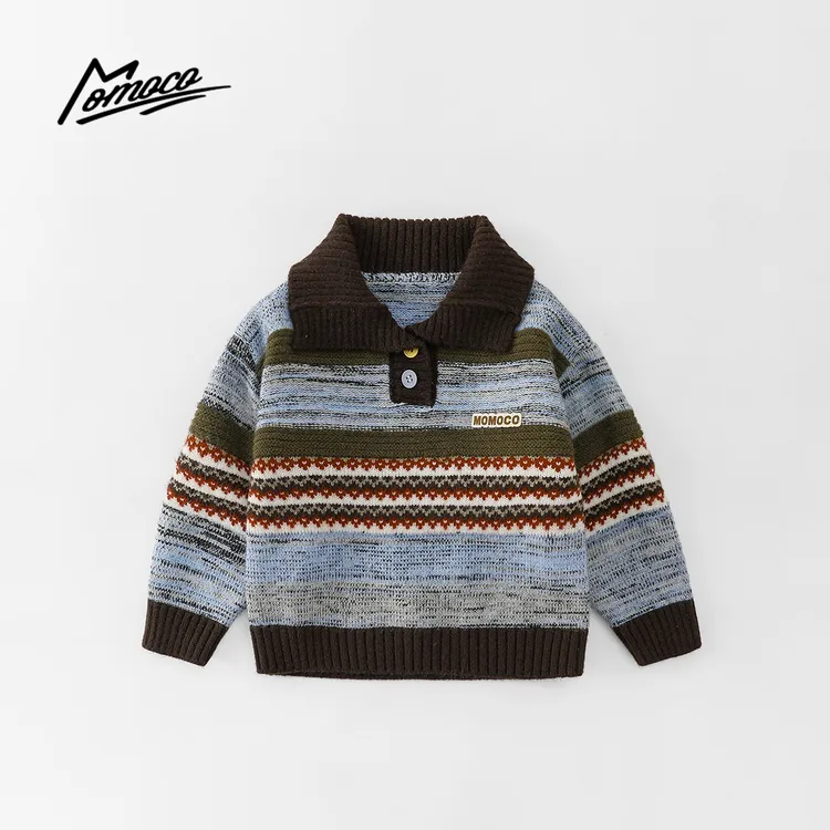 MOMOCO冬季男童美拉德复古条纹POLO领撞色线衫毛衣77430231001