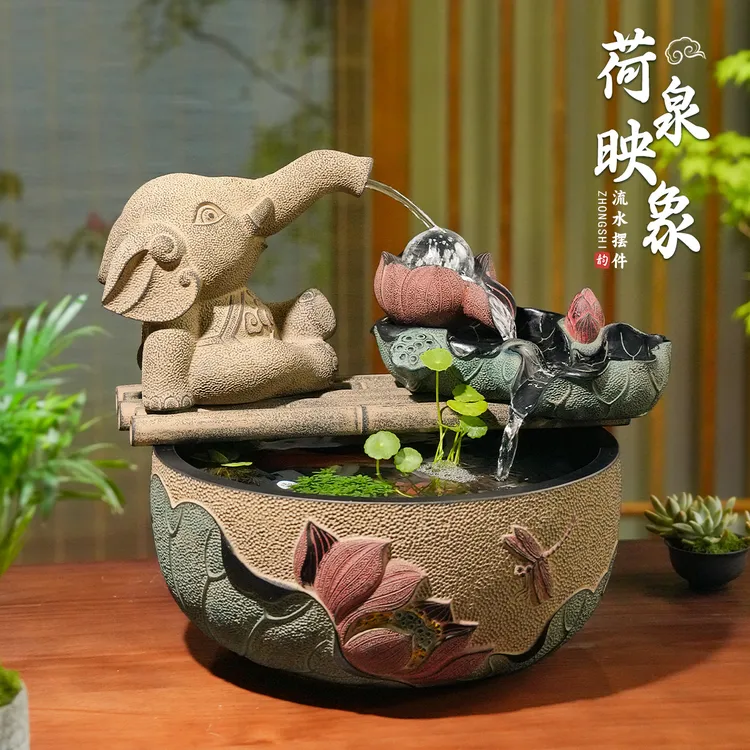 创意喷泉流水摆件招财风水球水景加湿器中式风水轮客厅桌面小鱼缸