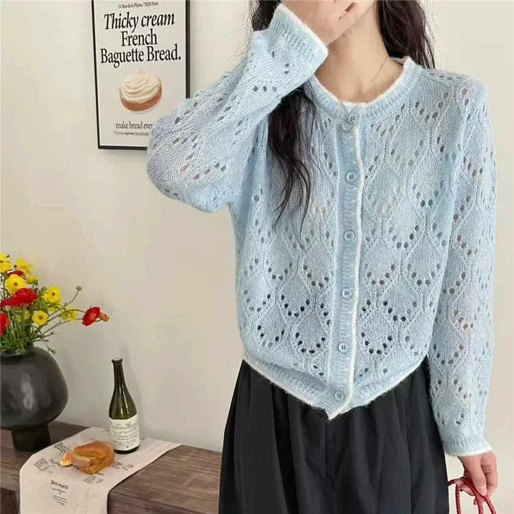 春夏新款女装马海毛针织衫糖果色减龄时尚短款开衫