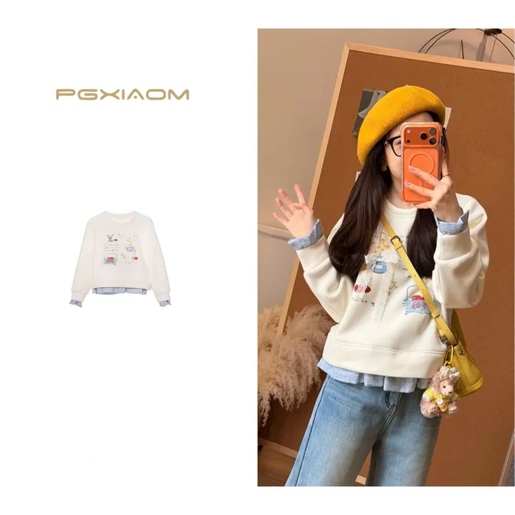 PGXIAOM】润秀定制白色假两件加绒卫衣WY4521