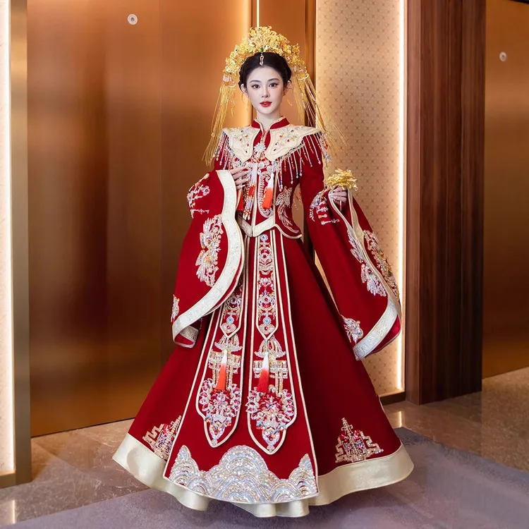 高级感凤冠霞帔新娘秀禾服重工龙凤中式婚服2025新款中式汉服大码