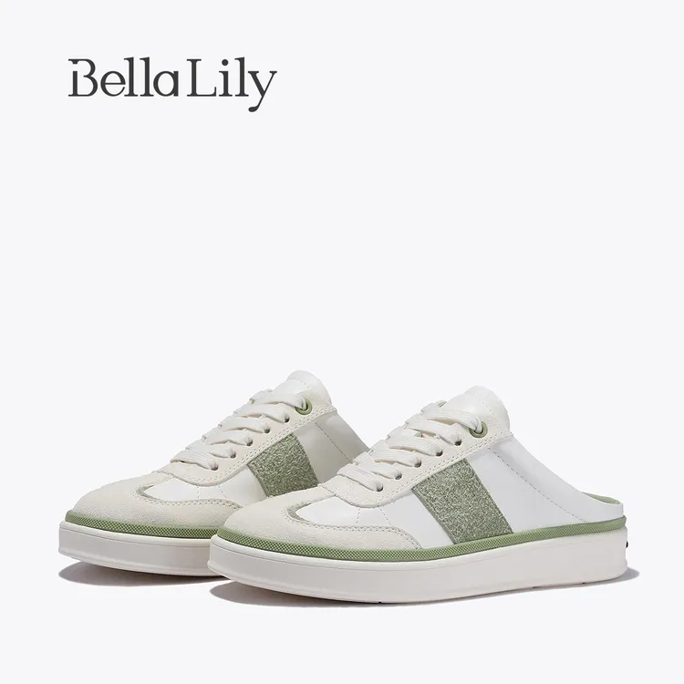BellaLily2025夏季新款时尚休闲包头半拖鞋女百搭厚底德训鞋板鞋