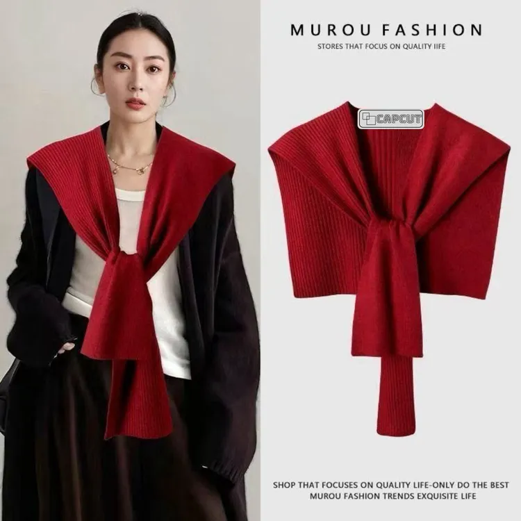 2025新款酒红色针织披肩时尚韩版女外套舒适百搭功能性强