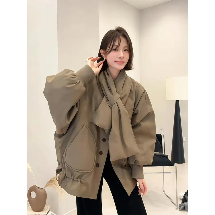 MARIE.COCO韩系穿搭抽绳棉服女秋冬新款外穿棉衣宽松显瘦外套上衣