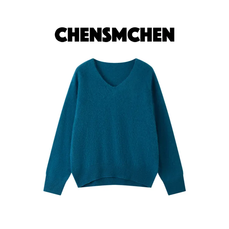CHENSMCHEN 绵羊毛V领针织衫女秋冬时尚休闲宽松打底衫CSZ9233MX