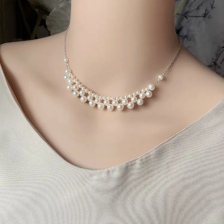 钛钢仿珍珠项链 轻奢原创设计欧美风百搭手工时尚复古编织小众