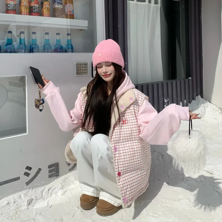 设计感双面穿立领棉服马甲女秋冬款高级感格子设计感坎肩背心外套