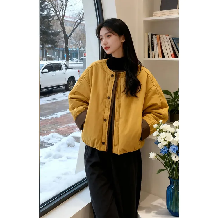 SHALLDOER【​花瓣绒语】复古氛围感奶黄棉服女2026秋冬保暖搭子外套