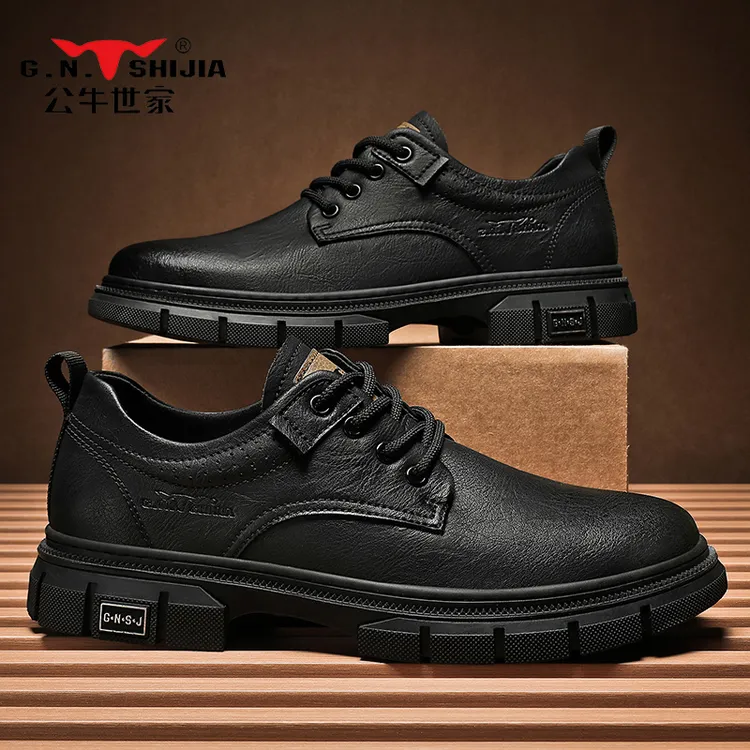 公牛世家皮鞋男士秋季新款圆头工装马丁短靴复古休闲手工英伦男鞋