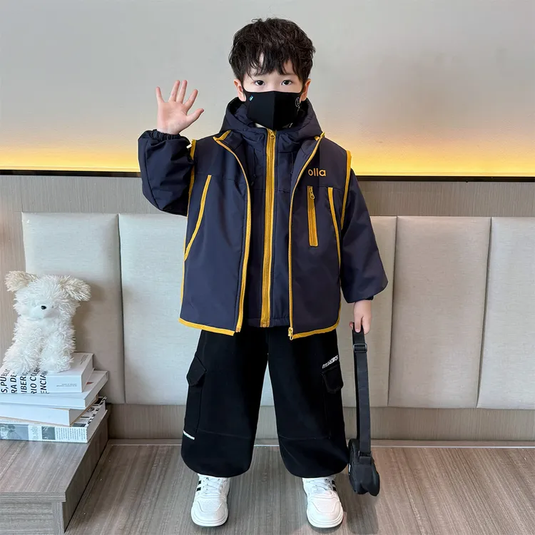 男童加绒马甲两件套冬季棉衣2025新款痞帅潮儿童加厚男宝冬装棉服