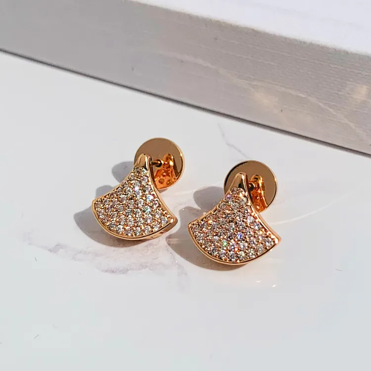 铜合金锆石耳饰 【心动的旋律】玫瑰金色小裙子满镶耳环女