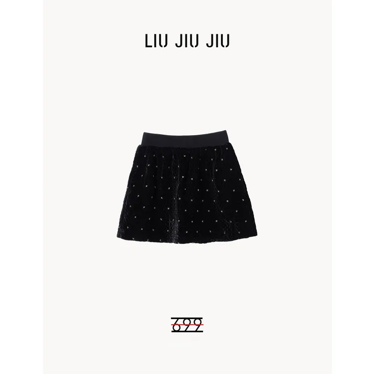 LIUJIUJIU 韩版进口设计师款高级感钉珠丝绒百搭A字半身裙BQ5401L