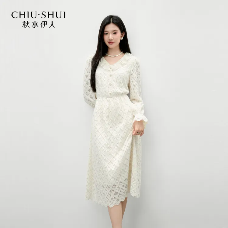 秋水伊人法式裙子2025年冬季新款蕾丝连衣裙625409B020141